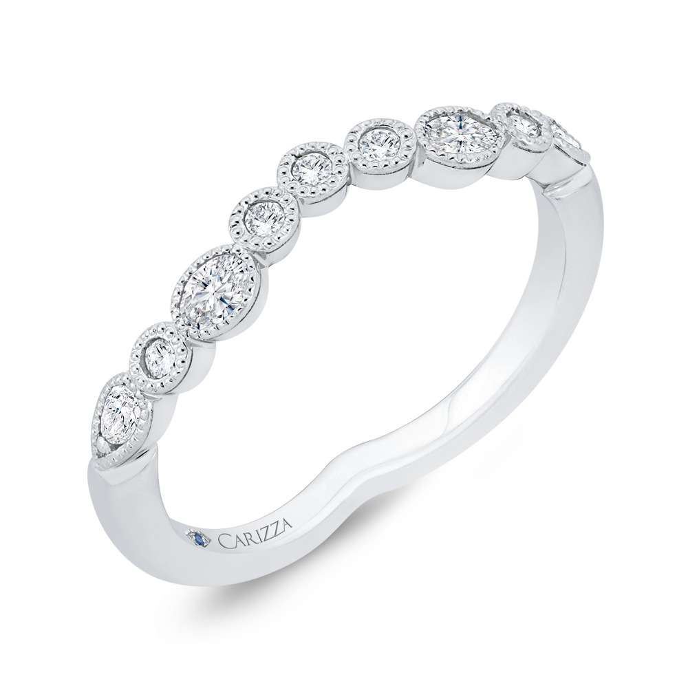 Bezel Set Diamond Wedding Band with Milgrain 14K White Gold