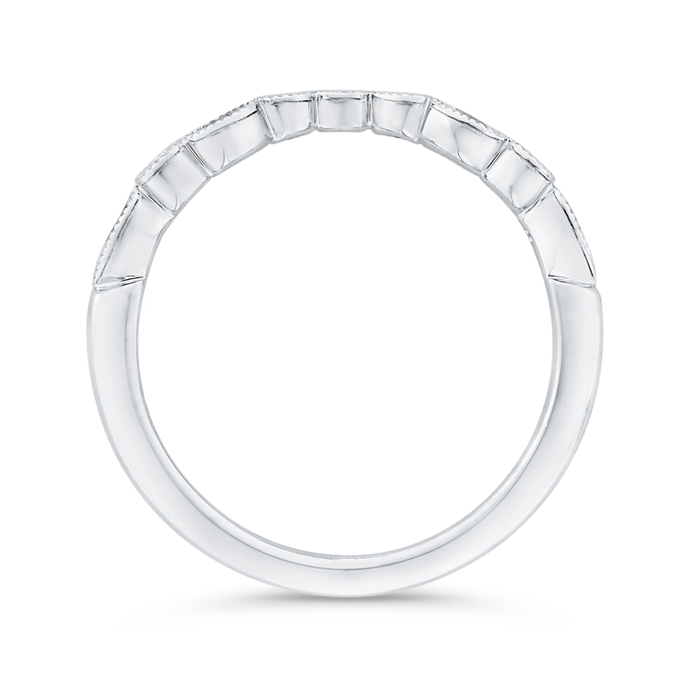 Bezel Set Diamond Wedding Band with Milgrain 14K White Gold