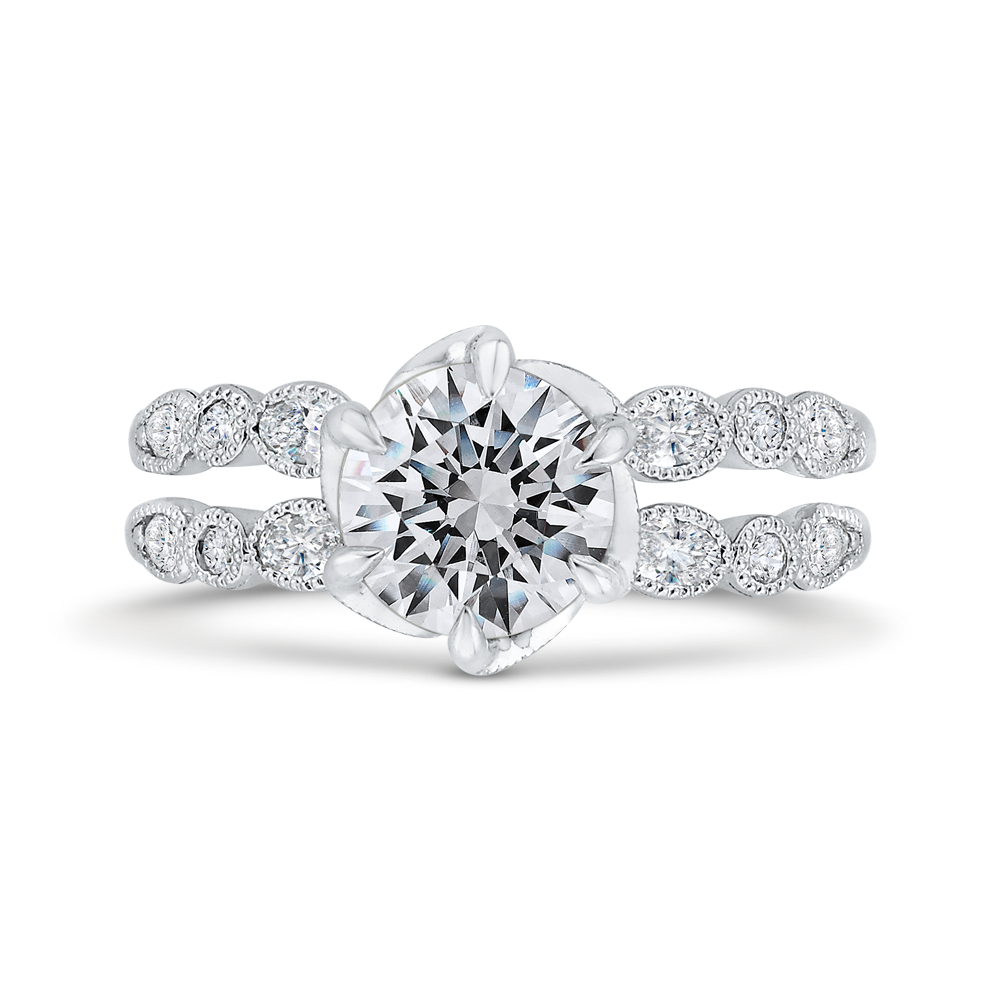 Split Shank Bezel Set Round Diamond Split Shank Engagement Ring with Milgrain 14K White Gold (Semi-Mount)