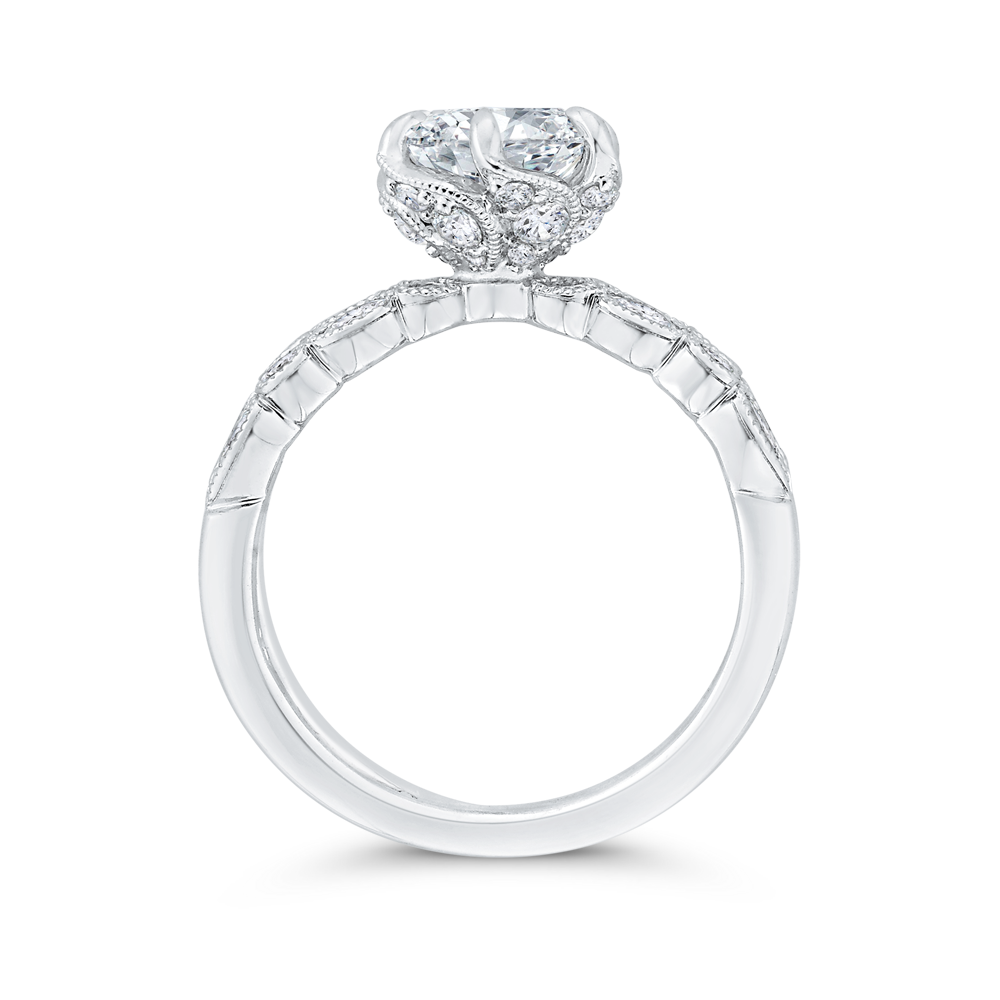 Split Shank Bezel Set Round Diamond Split Shank Engagement Ring with Milgrain 14K White Gold (Semi-Mount)