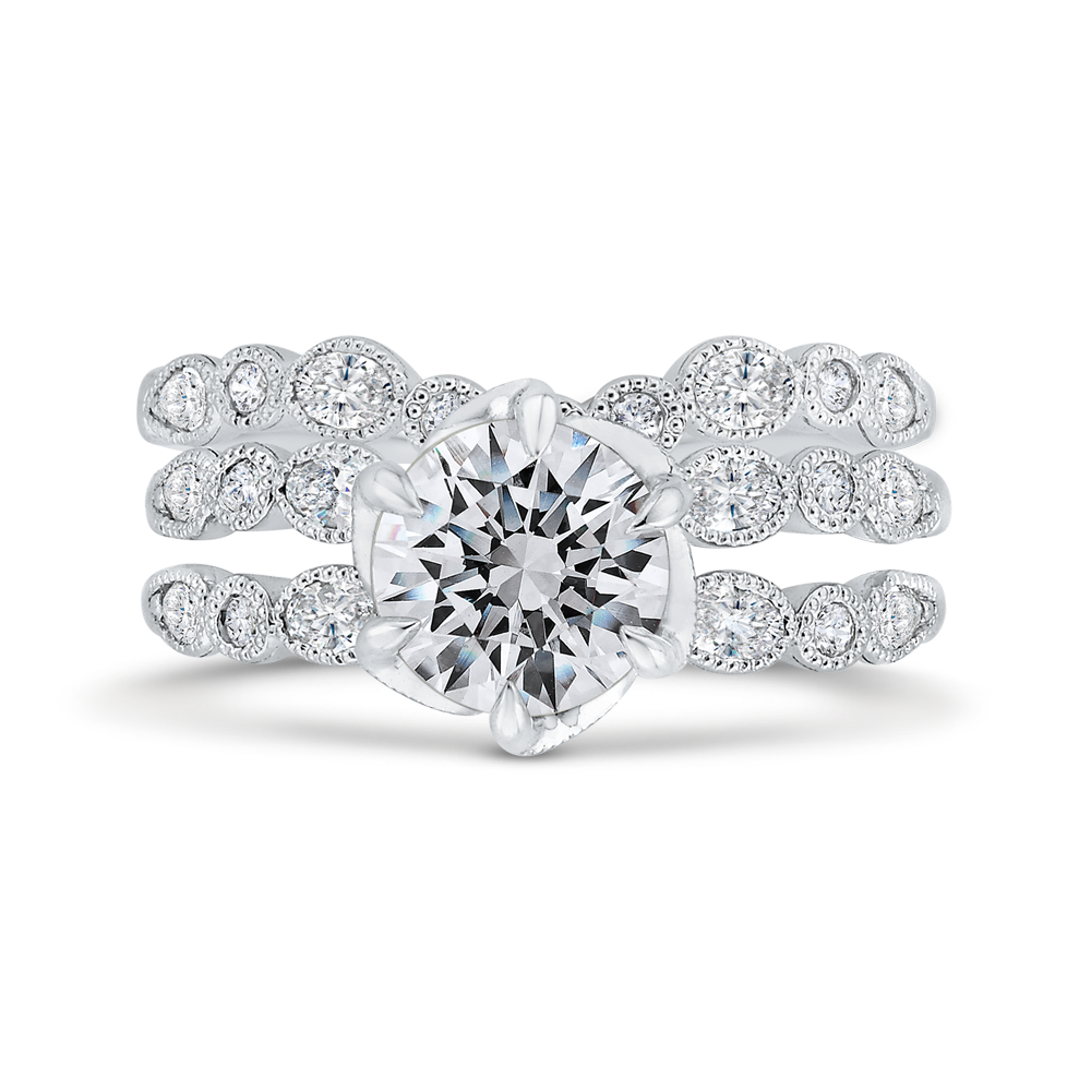 Split Shank Bezel Set Round Diamond Split Shank Engagement Ring with Milgrain 14K White Gold (Semi-Mount)