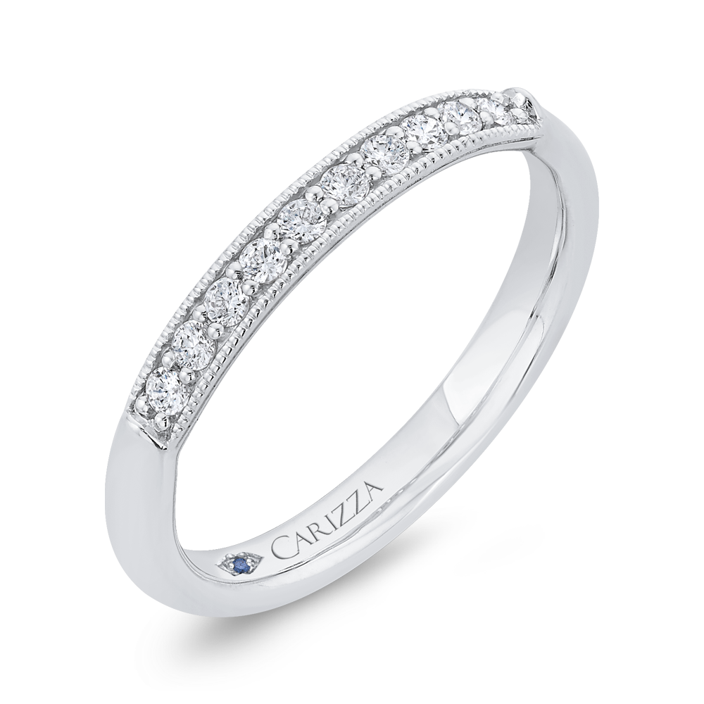 Diamond Wedding Band with Milgrain 14K White Gold