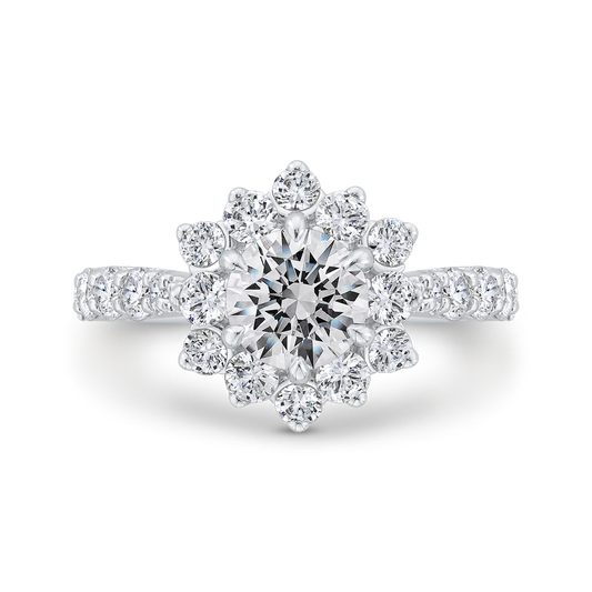 Round Diamond Floral Engagement Ring with Round Shank in 14K White Gold (Semi-Mount)