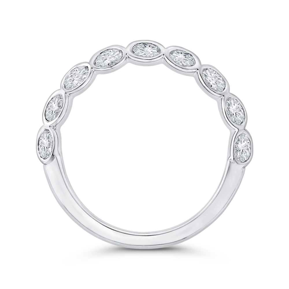 Bezel Set Double Row Diamond Wedding Band in 14K White Gold
