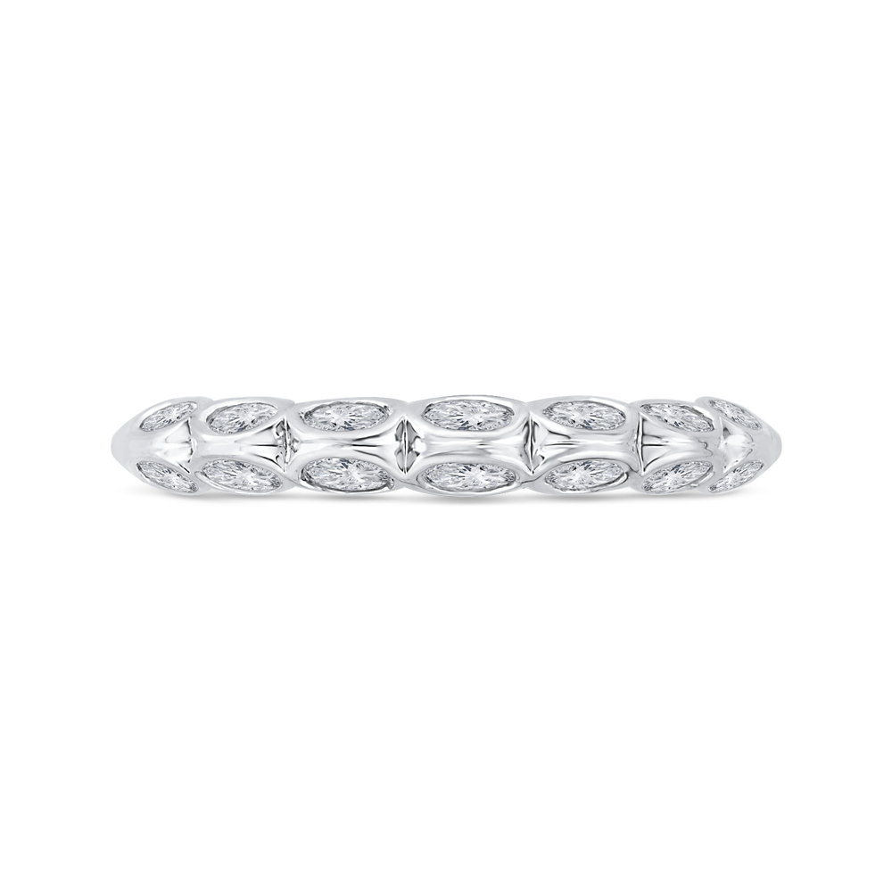 Bezel Set Double Row Diamond Wedding Band in 14K White Gold