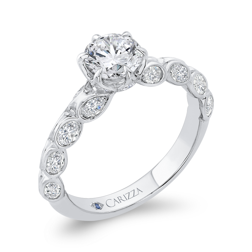 Bezel Set Double Row Round Diamond Engagement Ring in 14K White Gold (Semi-Mount)