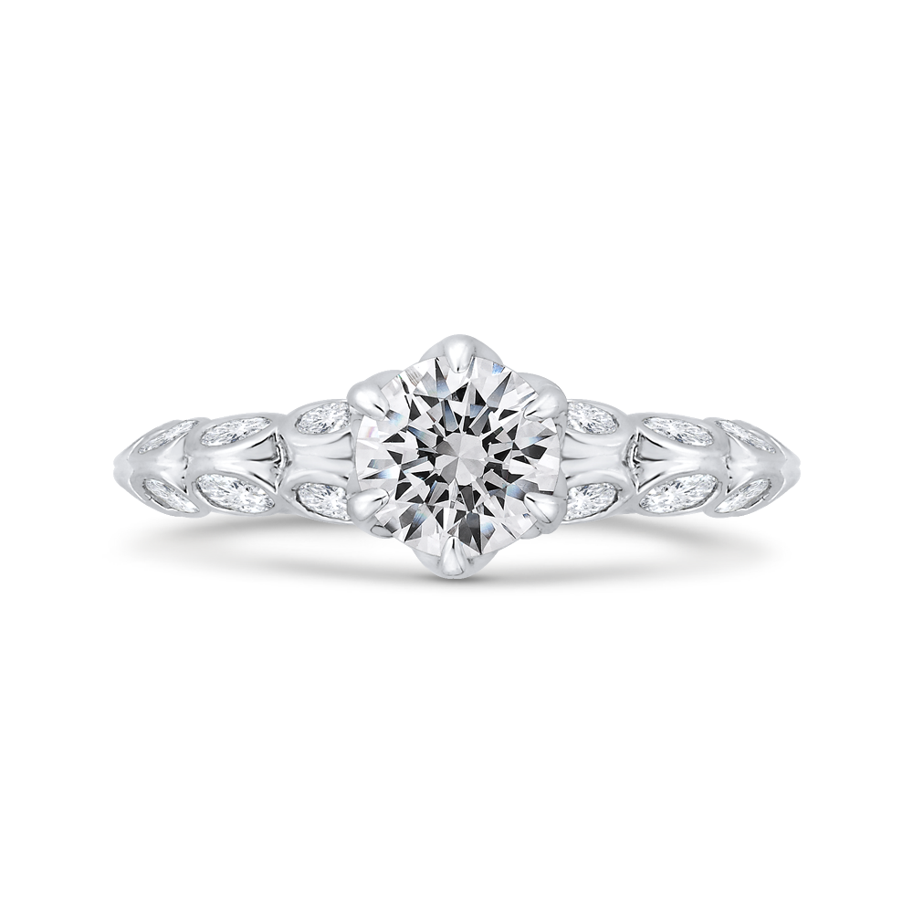 Bezel Set Double Row Round Diamond Engagement Ring in 14K White Gold (Semi-Mount)