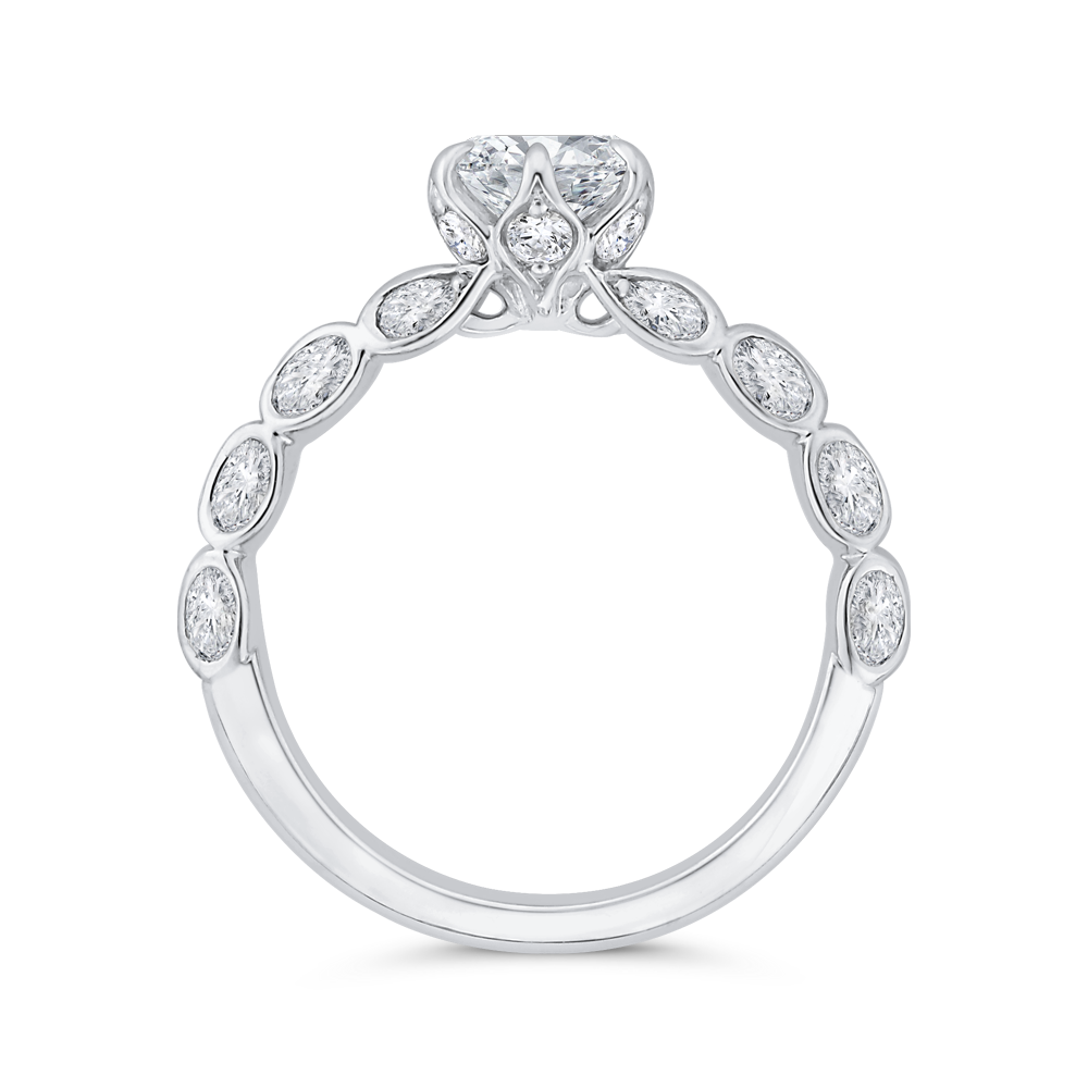 Bezel Set Double Row Round Diamond Engagement Ring in 14K White Gold (Semi-Mount)