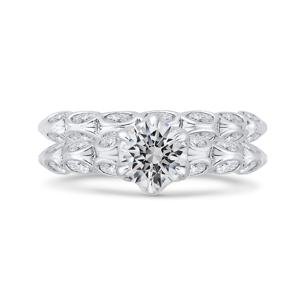 Bezel Set Double Row Round Diamond Engagement Ring in 14K White Gold (Semi-Mount)
