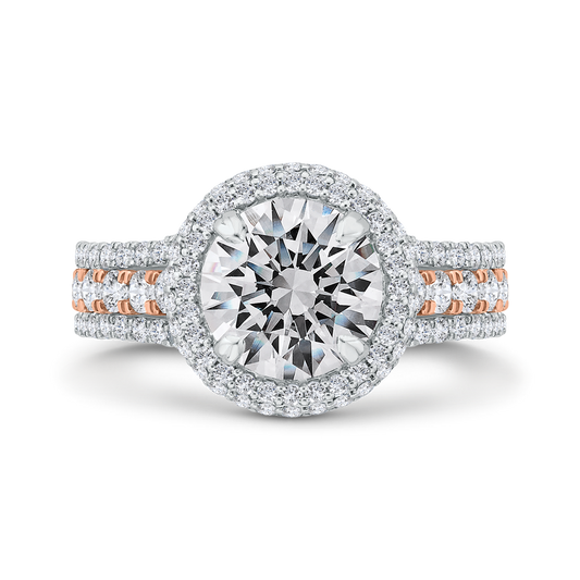Round Diamond Double Halo Engagement Ring in 14K Two Tone Gold (Semi-Mount)