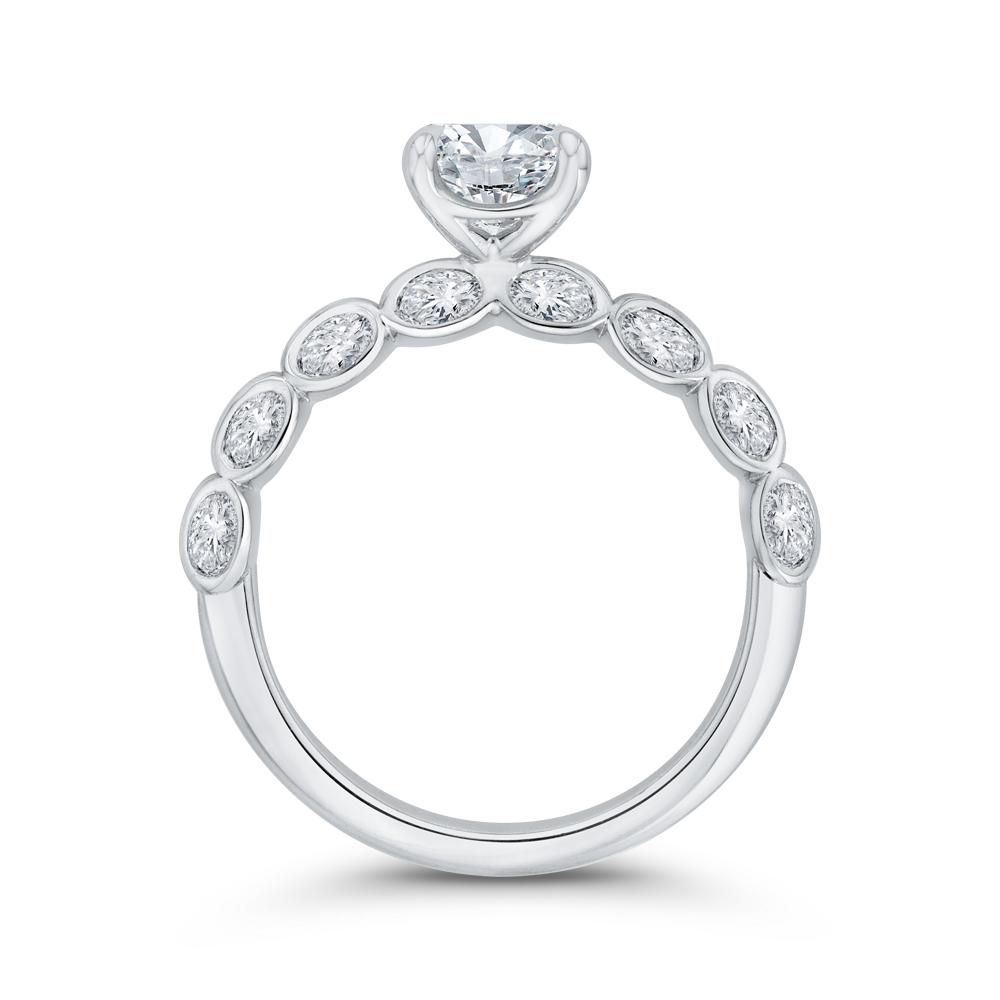 Bezel Set Double Row Cushion Cut Diamond Engagement Ring in 14K White Gold (Semi-Mount)
