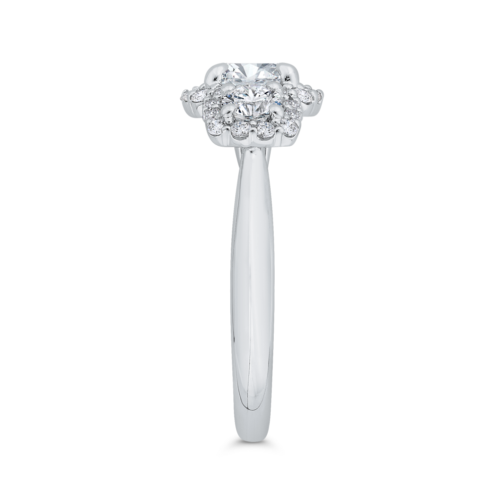 Diamond Three-Stone Halo Engagement Ring in 14K White Gold (Semi-Mount)