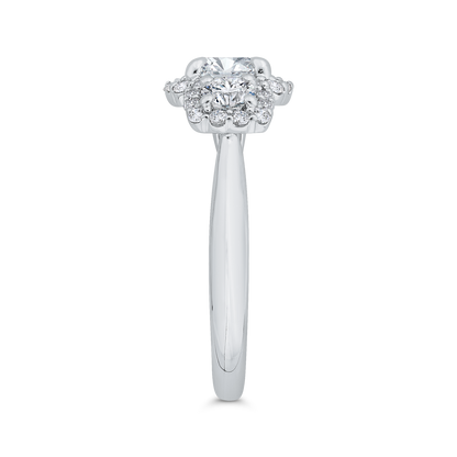 Diamond Three-Stone Halo Engagement Ring in 14K White Gold (Semi-Mount)