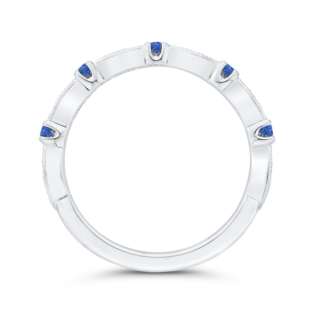 Round Diamond & Sapphire Wedding Band in 14K White Gold