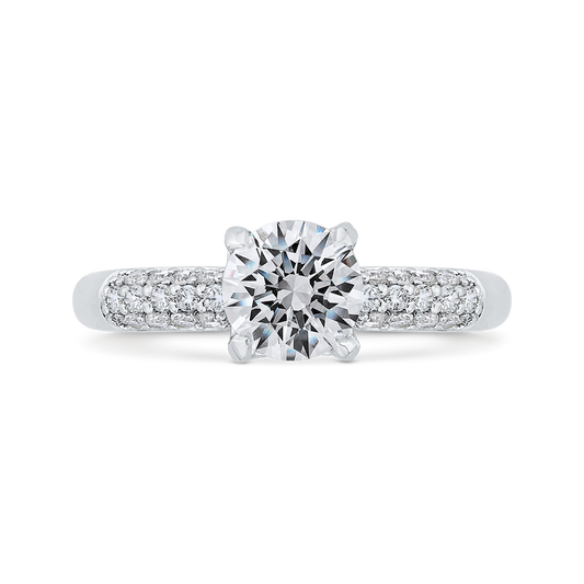Three Row Round Diamond Engagement Ring in 14K White Gold (Semi-Mount)