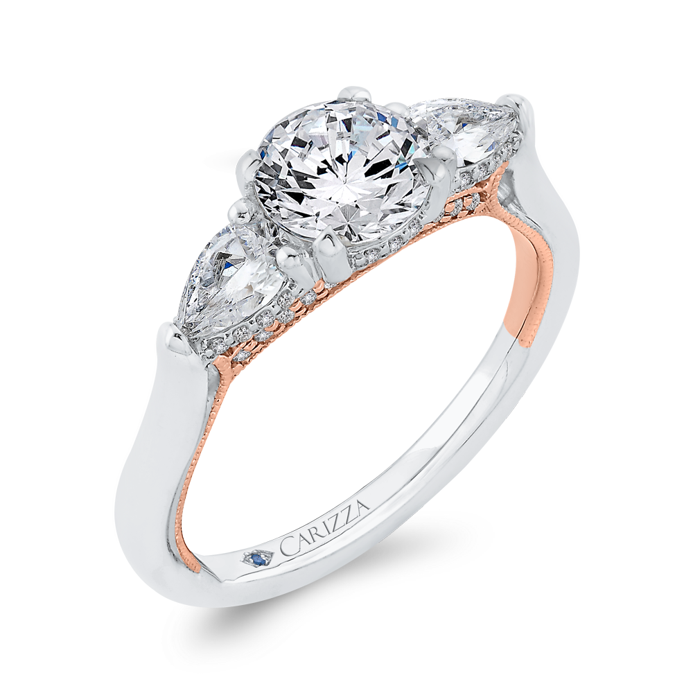Round Diamond Three-Stone Plus Engagement Ring in 14K Two Tone Gold (Semi-Mount)