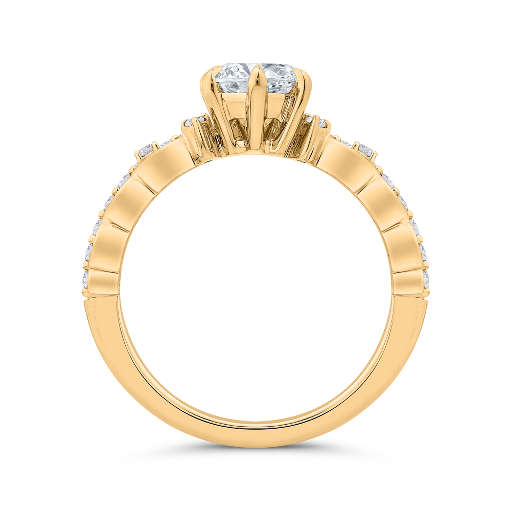 14K Yellow Gold Round Cut Diamond Engagement Ring (Semi-Mount)