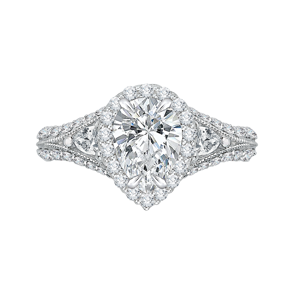 Pear Shape Split Shank Diamond Halo Engagement Ring In 14K White Gold (Semi-Mount)