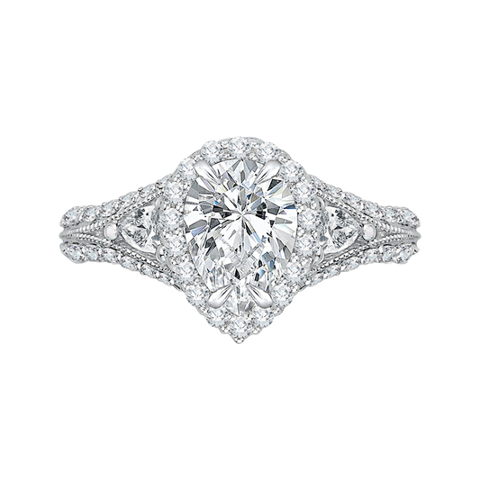 Pear Shape Split Shank Diamond Halo Engagement Ring In 14K White Gold (Semi-Mount)