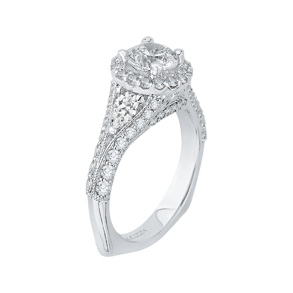 Pear Shape Split Shank Diamond Halo Engagement Ring In 14K White Gold (Semi-Mount)
