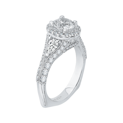 Pear Shape Split Shank Diamond Halo Engagement Ring In 14K White Gold (Semi-Mount)