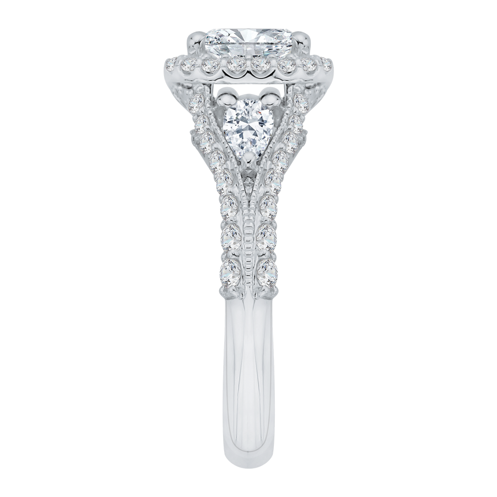Pear Shape Split Shank Diamond Halo Engagement Ring In 14K White Gold (Semi-Mount)