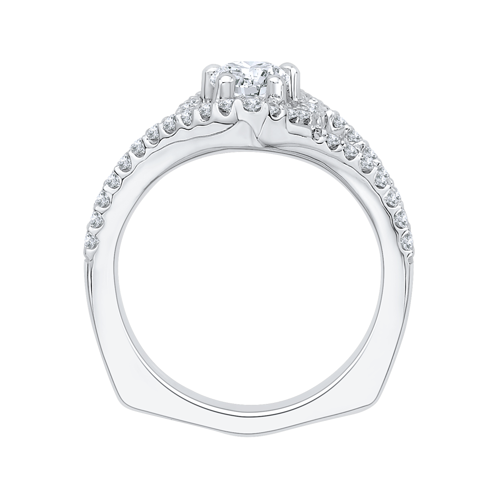 Split Shank Pear Shape Diamond Halo Engagement Ring In 14K White Gold (Semi-Mount)