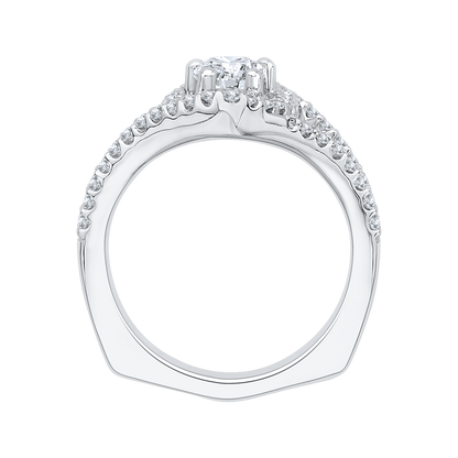 Split Shank Pear Shape Diamond Halo Engagement Ring In 14K White Gold (Semi-Mount)
