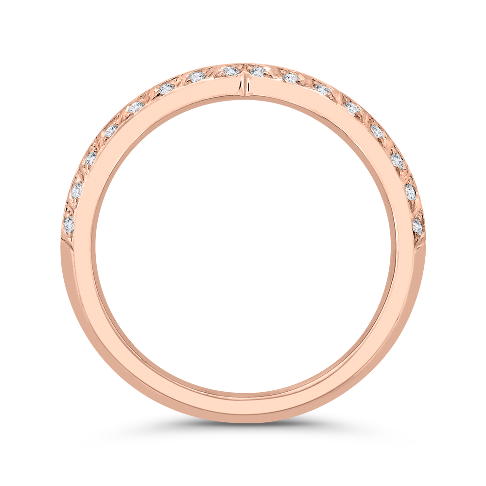 Double Row Diamond Wedding Band with Round Shank in 14K Rose Gold