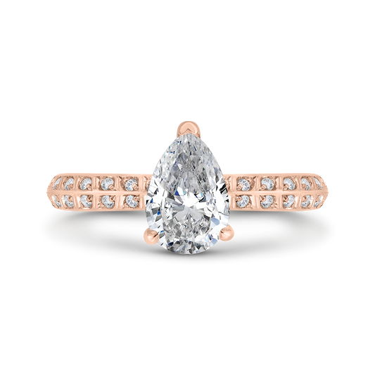 Pear Cut Diamond Double Row Engagement Ring with Round Shank in 14K Rose Gold (Semi-Mount)