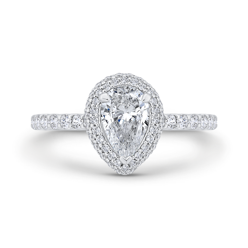 Pear Cut Diamond Double Halo Engagement Ring in 14K White Gold (Semi-Mount)