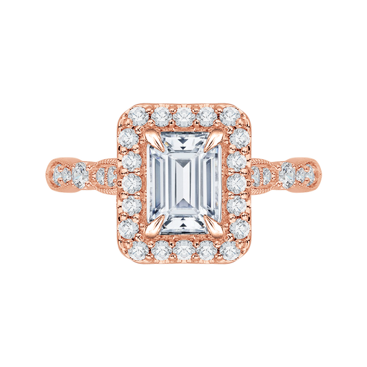 Emerald Cut Diamond Halo Vintage Engagement Ring in 14K Rose Gold (Semi-Mount)