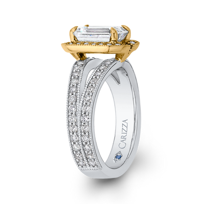 Split Shank Emerald Cut Diamond Engagement Ring in 14K Two Tone Gold (Semi-Mount)