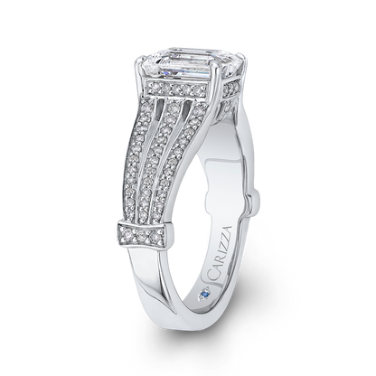 Split Shank Emerald Cut Diamond Engagement Ring in 14K White Gold (Semi-Mount)