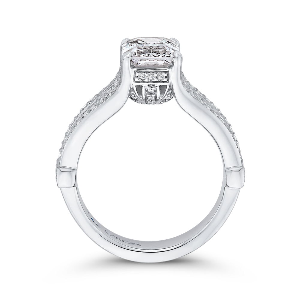 Split Shank Emerald Cut Diamond Engagement Ring in 14K White Gold (Semi-Mount)