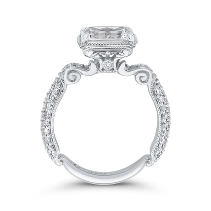 Emerald Cut Diamond Vintage Engagement Ring in 14K White Gold (Semi-Mount)
