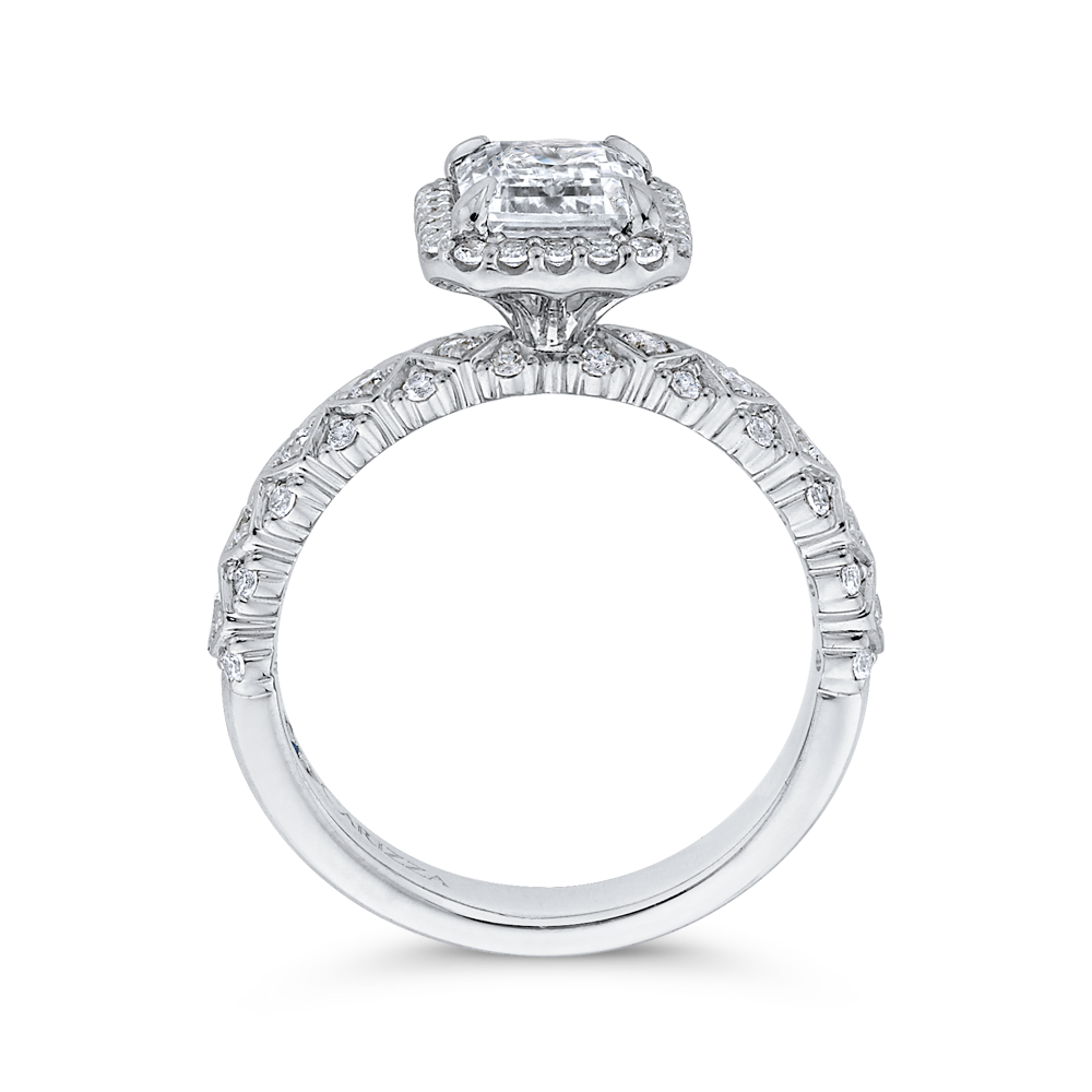 Emerald Cut Diamond Halo Engagement Ring in 14K White Gold (Semi-Mount)