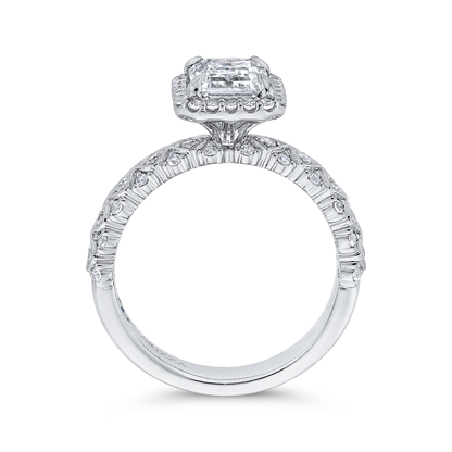 Emerald Cut Diamond Halo Engagement Ring in 14K White Gold (Semi-Mount)
