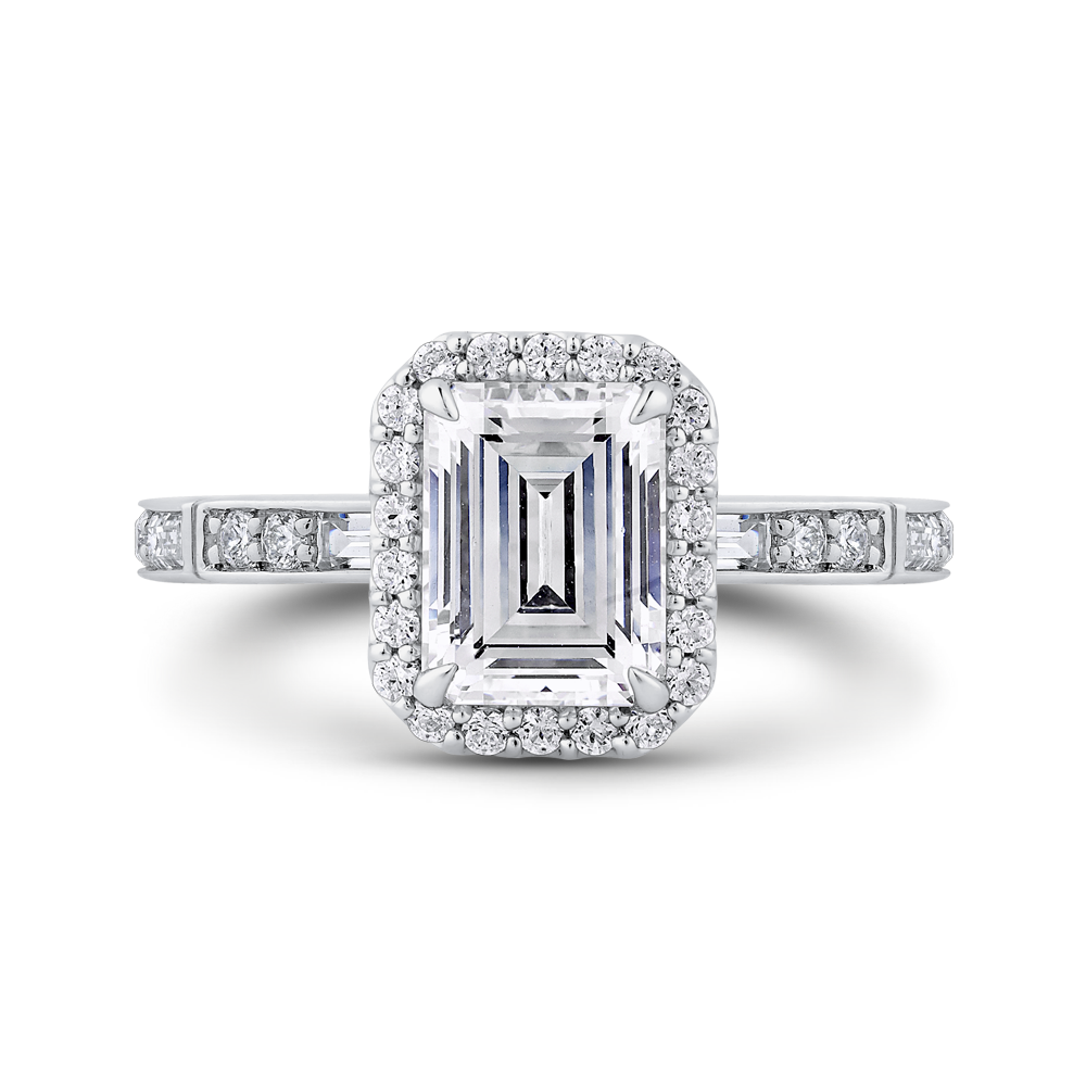 Emerald Cut Diamond Halo Engagement Ring in 14K White Gold (Semi-Mount)