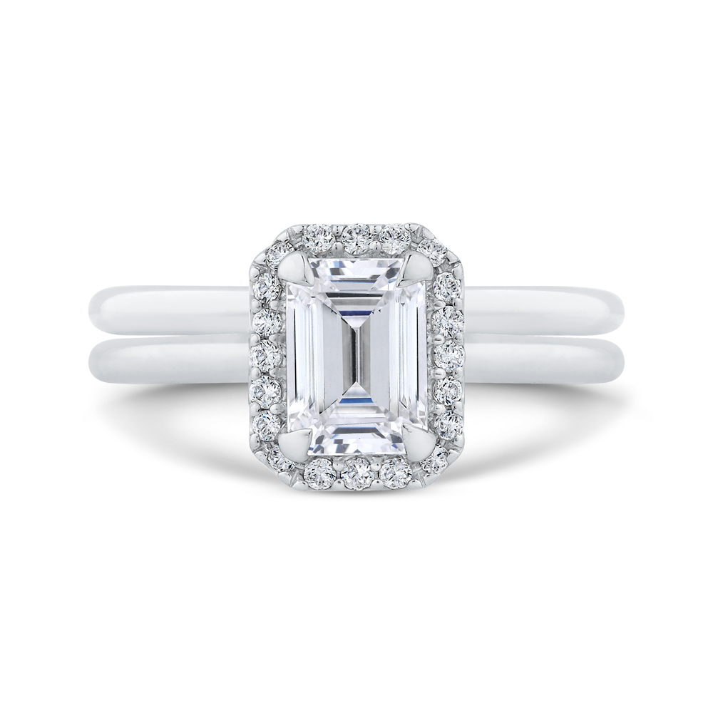 Emerald Cut Diamond Halo Engagement Ring in 14K White Gold (Semi-Mount)
