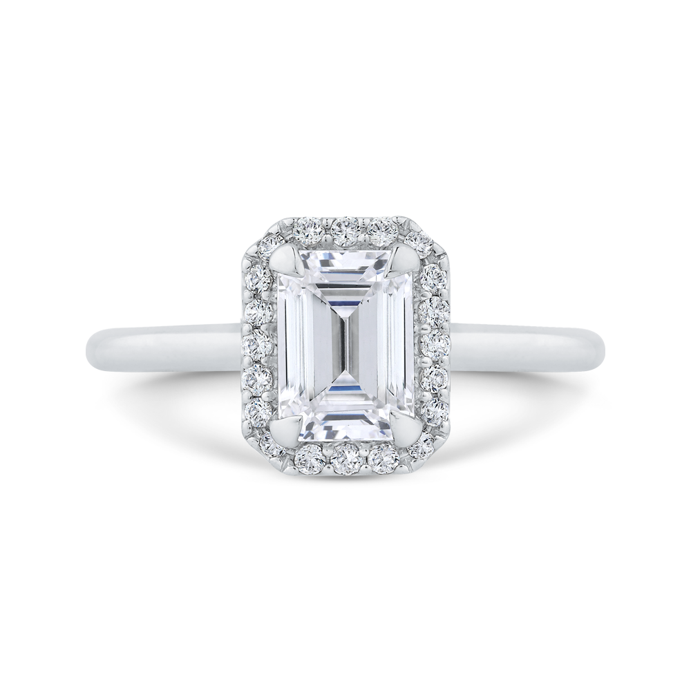 Emerald Cut Diamond Halo Engagement Ring in 14K White Gold (Semi-Mount)