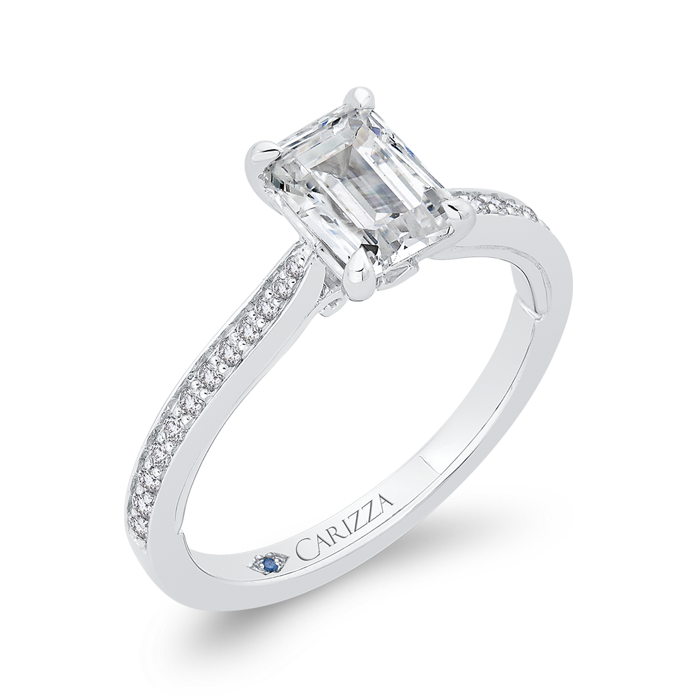 Emerald Cut Diamond Engagement Ring in 14K White Gold (Semi-Mount)