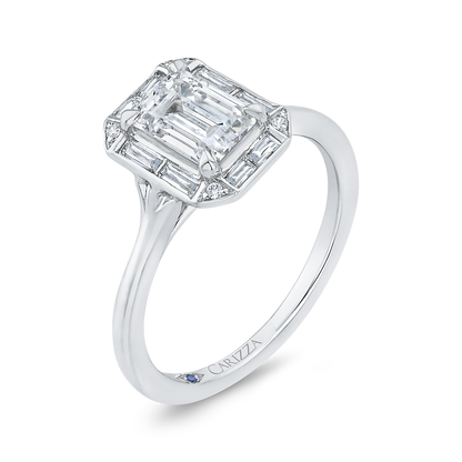 Emerald Cut Diamond Engagement Ring with Round Shank in 14K White Gold (Semi-Mount)