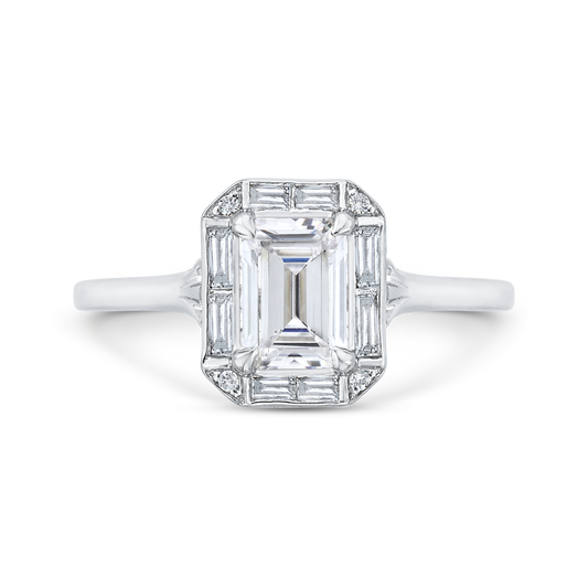 Emerald Cut Diamond Engagement Ring with Round Shank in 14K White Gold (Semi-Mount)