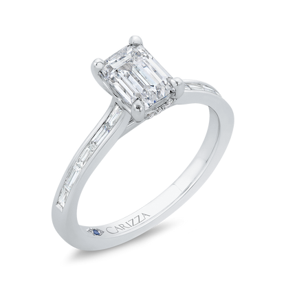 Emerald Cut Diamond Solitaire Engagement Ring in 14K White Gold (Semi-Mount)
