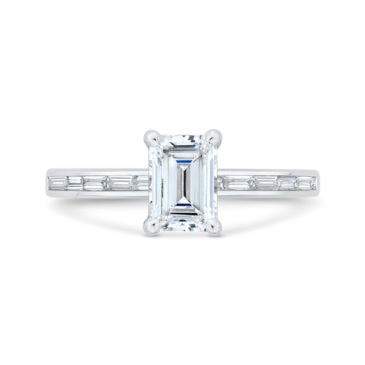 Emerald Cut Diamond Solitaire Engagement Ring in 14K White Gold (Semi-Mount)