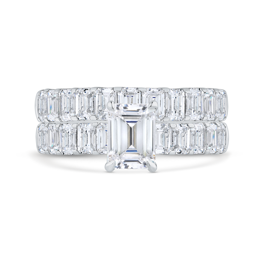 Emerald Cut Solitaire Diamond Engagement Ring in 14K White Gold (Semi-Mount)