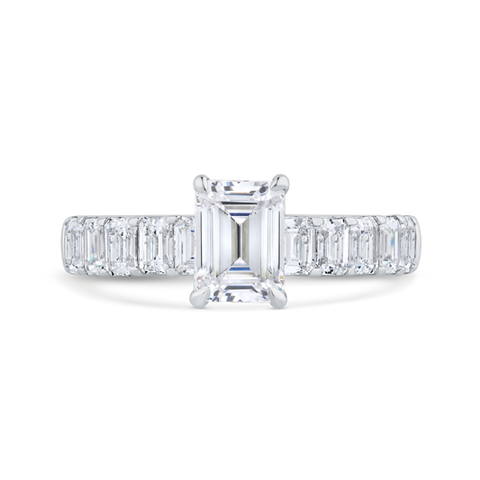 Emerald Cut Solitaire Diamond Engagement Ring in 14K White Gold (Semi-Mount)