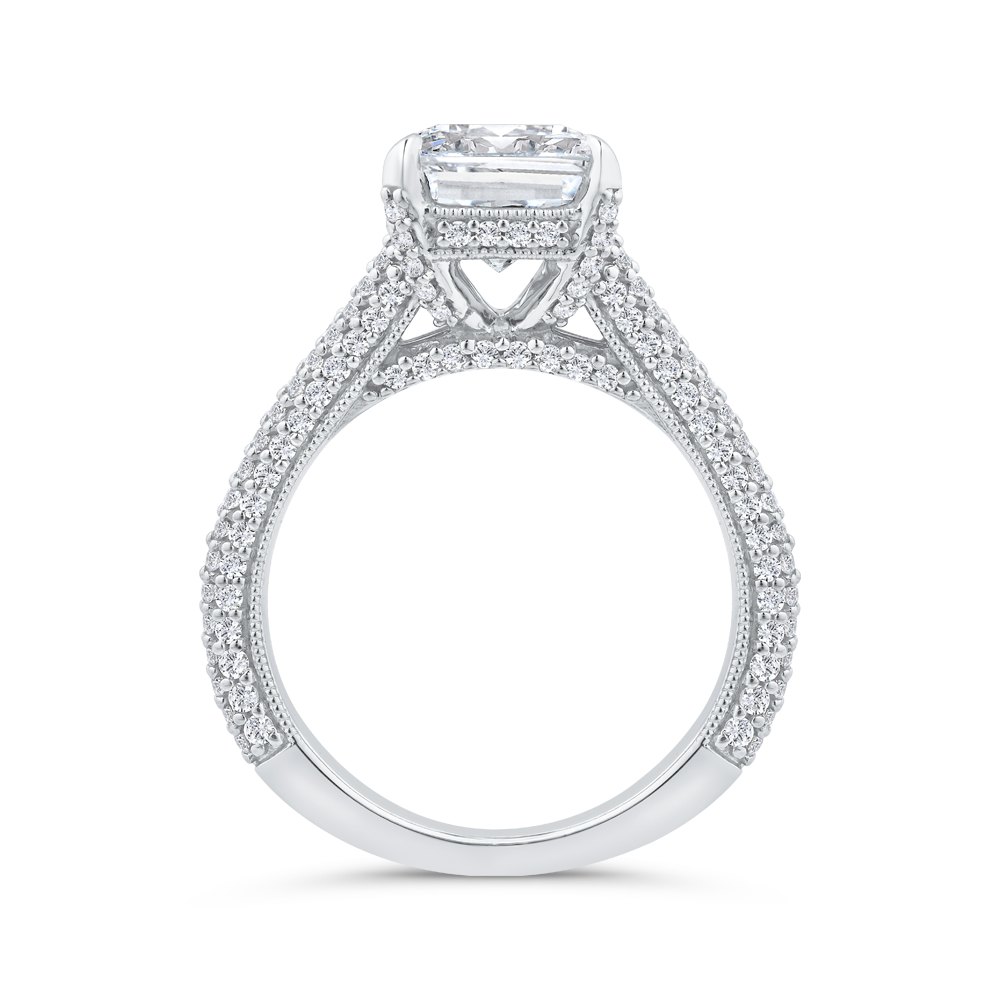 14K White Gold Emerald Cut Diamond Engagement Ring with Split Shank (Semi-Mount)