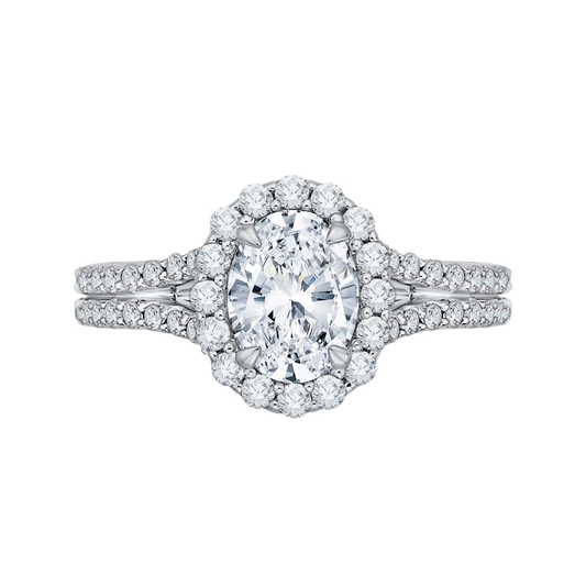 Split Shank Oval Cut Diamond Halo Vintage Engagement Ring in 14K Two Tone Gold (Semi-Mount)